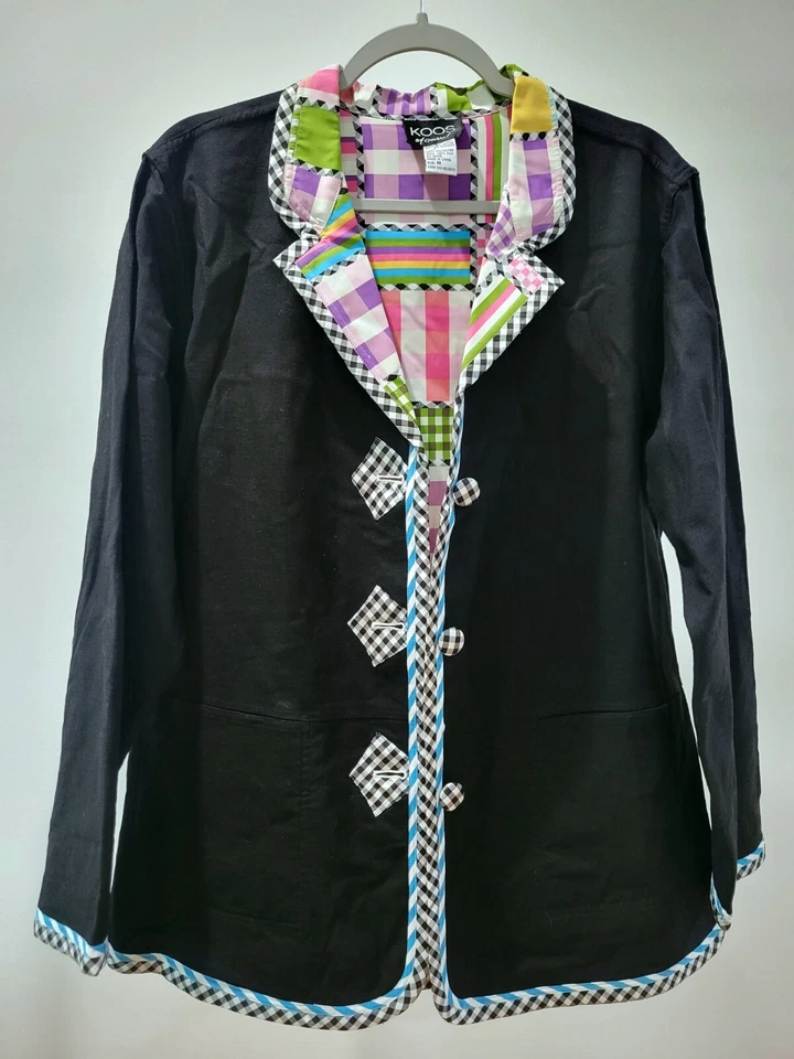 RAINBOW PLAID Koos Of Course! Multicolor Plaid Gingham Lined Jacket Medium - Image 2 of 4