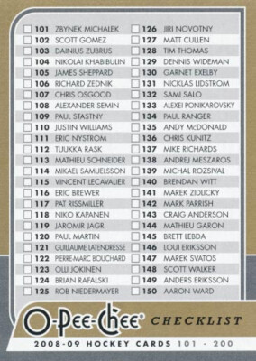 2008-09 O-Pee-Chee #497 CHECKLIST