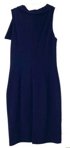 Robe de cocktail BADGLEY MISCHKA bleu marine col entonnoir cravate stretch crêpe 8 = M 💙 - Photo 6/9