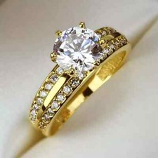2CT Round Cut Lab-Created Diamond Women's Engagement Ring 14K Yellow Gold Finish