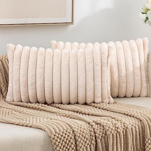 Set of 2 Faux Fur Plush Decorative Throw Pillow Covers 12 x 20-Inch ...