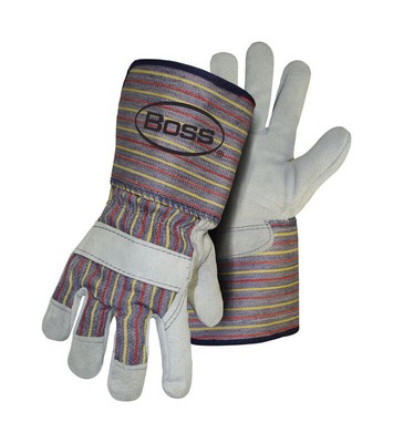 Boss 4046 Gray Split Leather Gauntlet Cuff Wing Thumb Driver Gloves Large