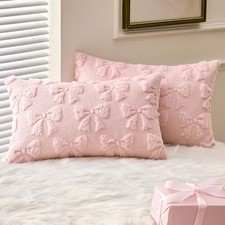 Bow Pillow Covers Coquette Room Decor 20" x 12" Pack of 2 Light Pink