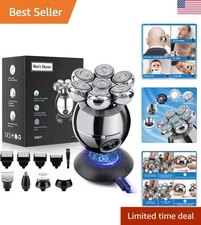 6 in 1 Electric Bald Head Shaver for Men - Cordless 7D Wet/Dry Grooming Kit