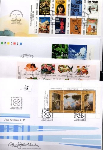 / FINLAND 1997 - 4 FDC - ART - PAINTING - ANIMALS - SPORTS
