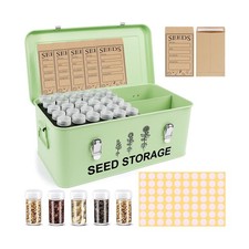 60 Slots Seed Storage Organizer, Metal Seed Saving Box with Lid and Safety Lo...