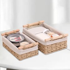 Image of 2Pcs Woven Baskets Rectangular Organizer Bins Stackable Container Paper Rope