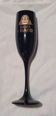 1993 MGM GRAND Hotel Las Vegas Black Gold Rimmed Champagne Glass Leo The Lion