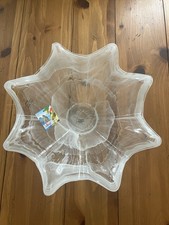 Vintage Murano Large White Swirls Clear Art Glass Flower Centerpiece Bowl.