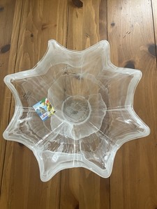 Vintage Murano Large White Swirls Clear Art Glass Flower Centerpiece Bowl.