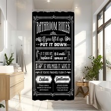 Funny Quotes Shower Curtain 36 x 72, Black, White, Bathroom Rules, Waterproof