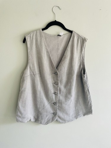 H&M graue Leinenmischung und Baumwolle gefütterte Weste Oberteil Gr. Medium