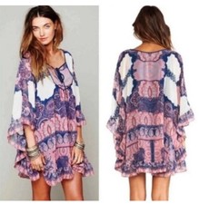 Free People Marla Dreams Mini Dress Women’s L Festival Chiffon Tunic Fairy Boho
