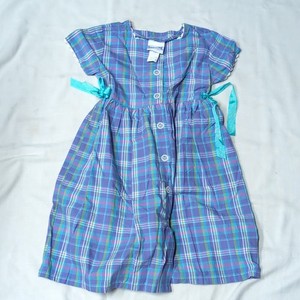 Vintage Buster Brown Girls Plaid Dress Size 6 Purple Teal Ribbon Cottagecore