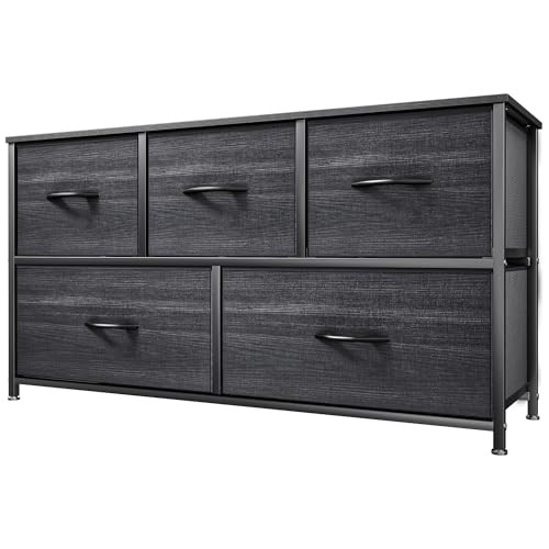 5-Drawer Black Wood Dresser - 11.8D x 39.4W x 21.5H Compact Storage-image