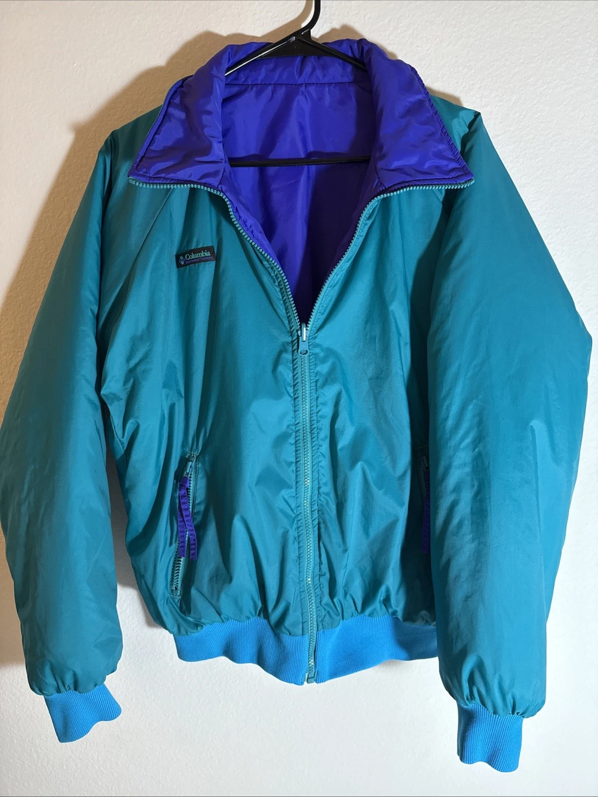 Vtg 90s Men’s M Medium Columbia Softshell Reversible Puffer Jacket Purple Teal