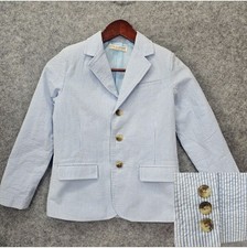 Seersucker Blazer Boys M Blue White Stripe Organic Suit Jacket Preppy HOPE HENRY