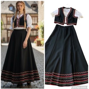 PERRY LANDHAUS Trachten 3 Piece Set Traditional German Skirt Vest Blouse Medium