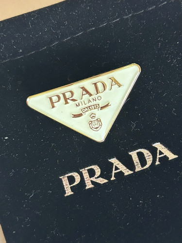 PRADA Pin Brooch Silver Metal Tone 1.5" White