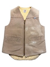 Vintage Tan Brown Carhartt 65V Sherpa Lined Hunting Shotgun Vest Small