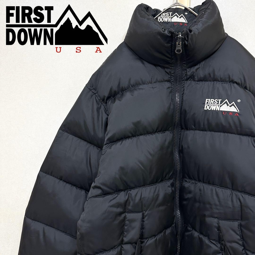 First Down Reversible Black Down Jacket S Vintage… - image 1
