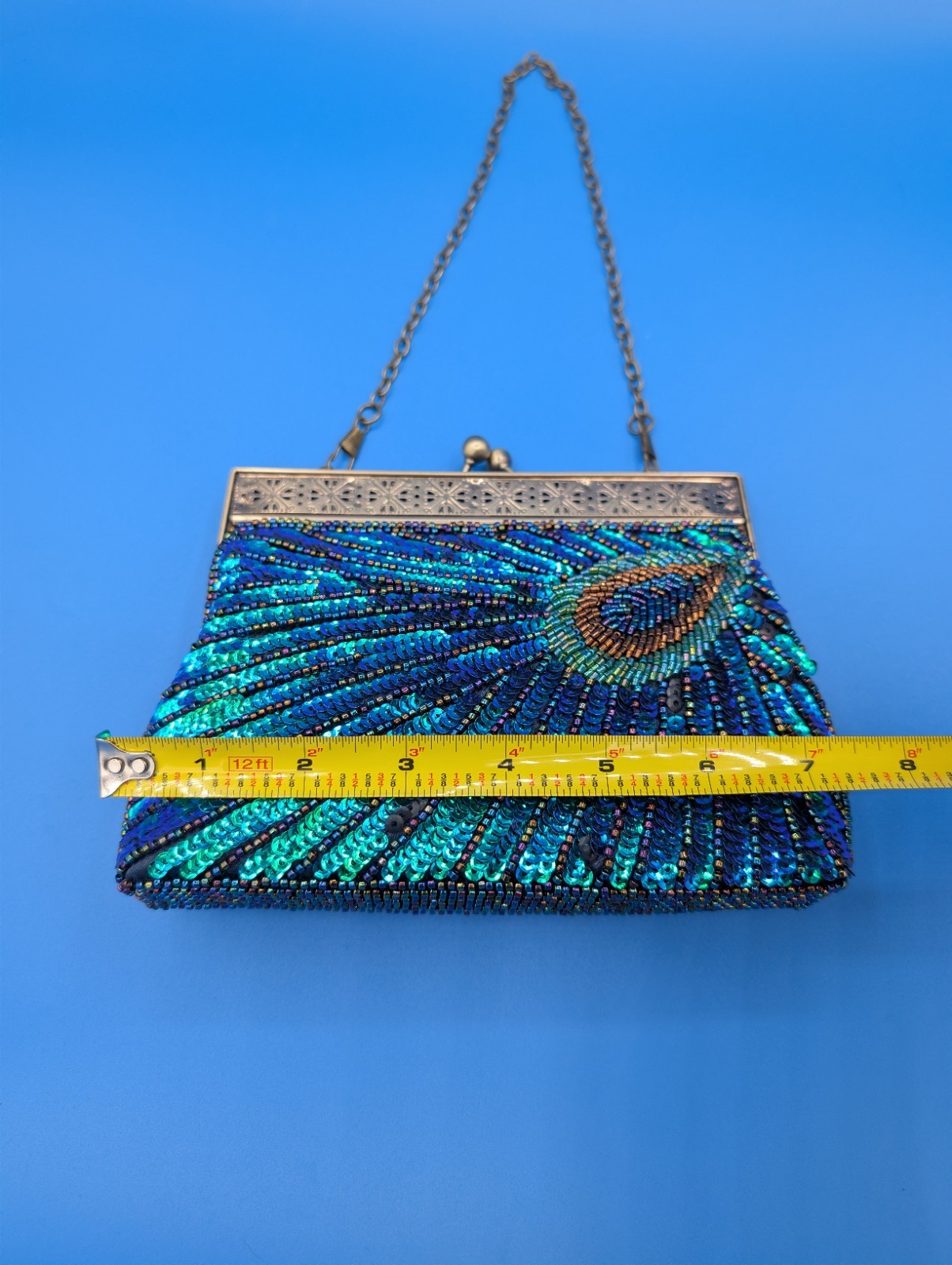 Peacock Feather Pattern Bead & Sequen Evening Bag… - image 7