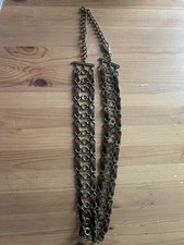 Vintage Brass Brown Leather Chain Belt Adjustable Boho Hippie Festival 38