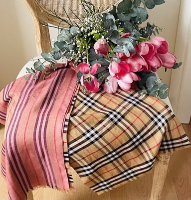 Burberry Designer Seidenschal Seide Wolle Schal 70x220 cm groß  Vintage