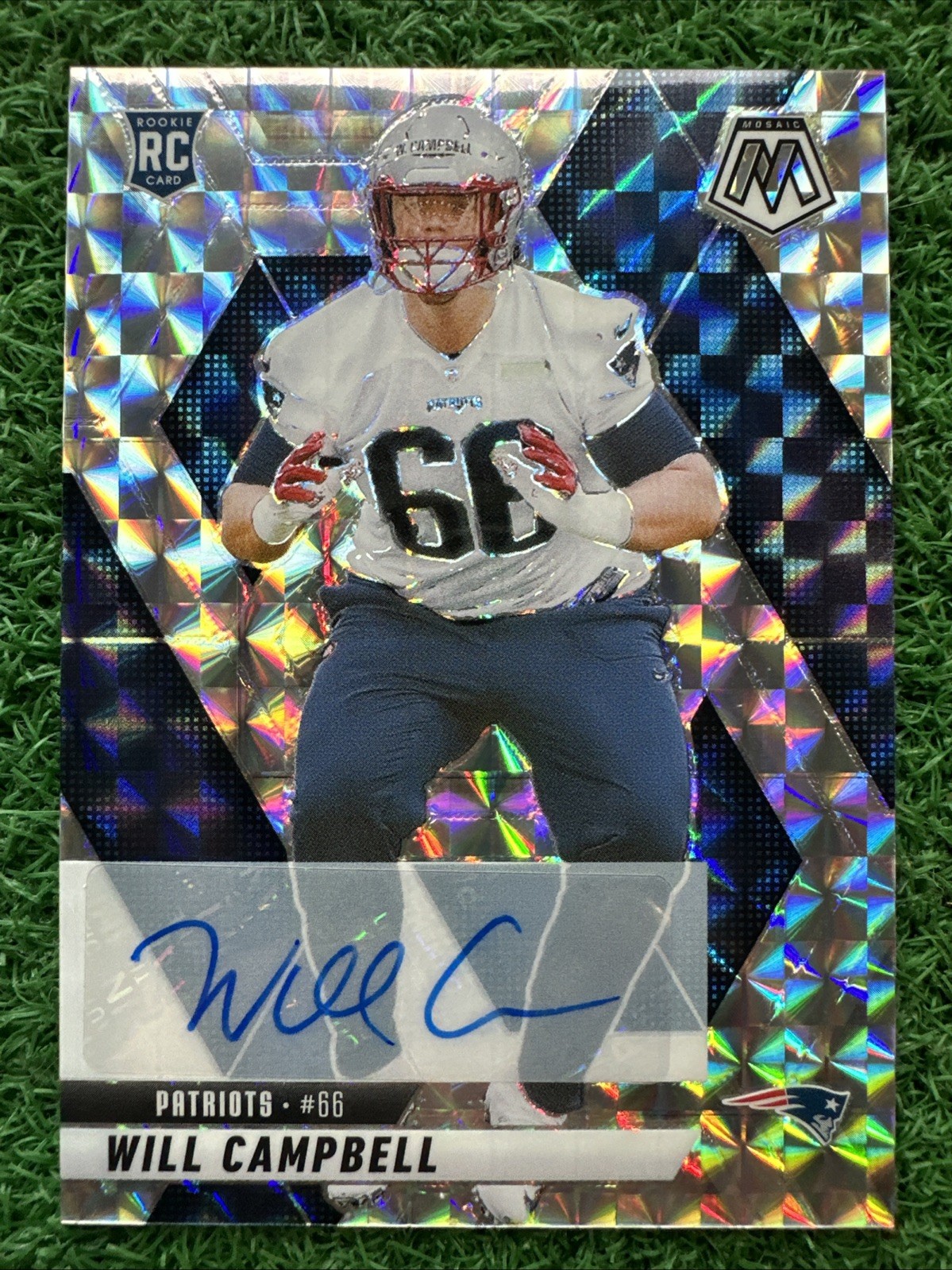 2025 Mosaic WILL CAMPBELL Silver Mosaic Prizm Auto Patriots Rookie #378 RC