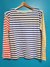 NWT Boden Medium Sophie Hotch Potch Breton Crew Neck Top Stripe Rainbow Cotton