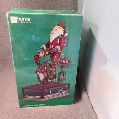 Musical Bicycle Santa Figurine w/ Box Vintage Christmas Tested & Works Well