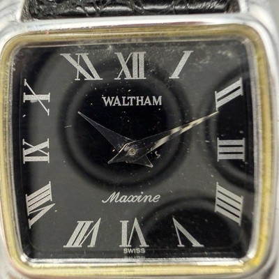 Waltham Maxine Tank Watch Women 24mm Black Dial Silver Tone Manual