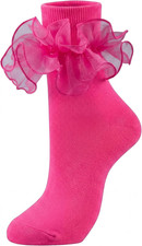 Socks for Women Big Ruffle Socks with Turn Cuff and Double Lace 9-11 Peach Pink