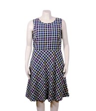 Talbots Dress 16P Colorful Plaid Sleeveless Fit & Flare Lined Cotton Blend