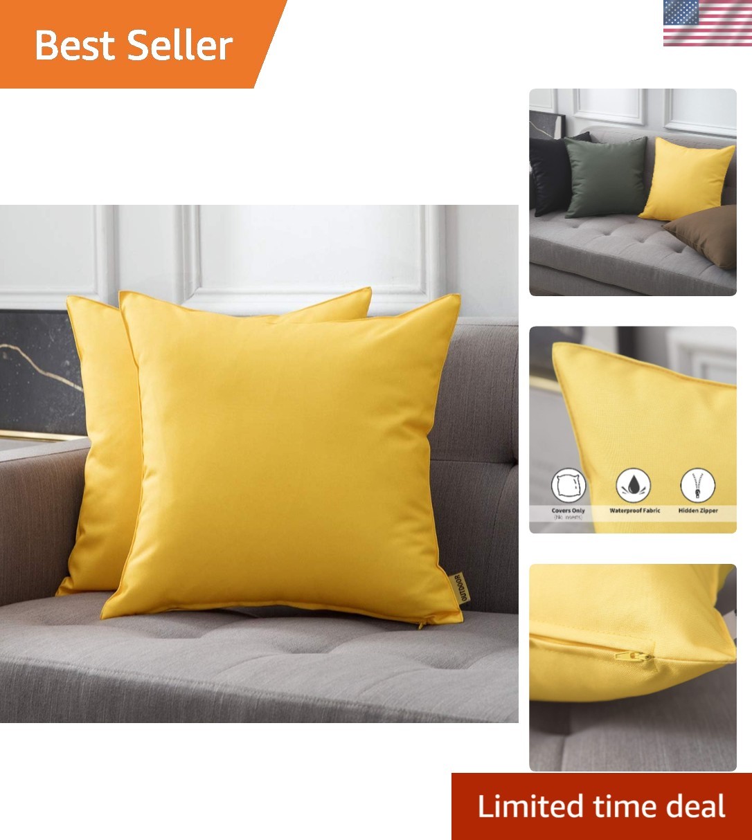 Elegant Waterproof Cushion Covers - 18x18 Square Pillows for Outdoor Charm