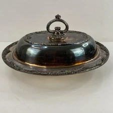 Vintage Silverplate Oval Serving Dish Meat Platter W/ Domed Lid, Patina
