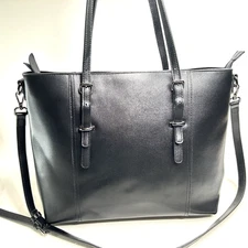 S ZONE Blk Leather 15.6" Laptop Briefcase, Women's Office Shoulder Handbag