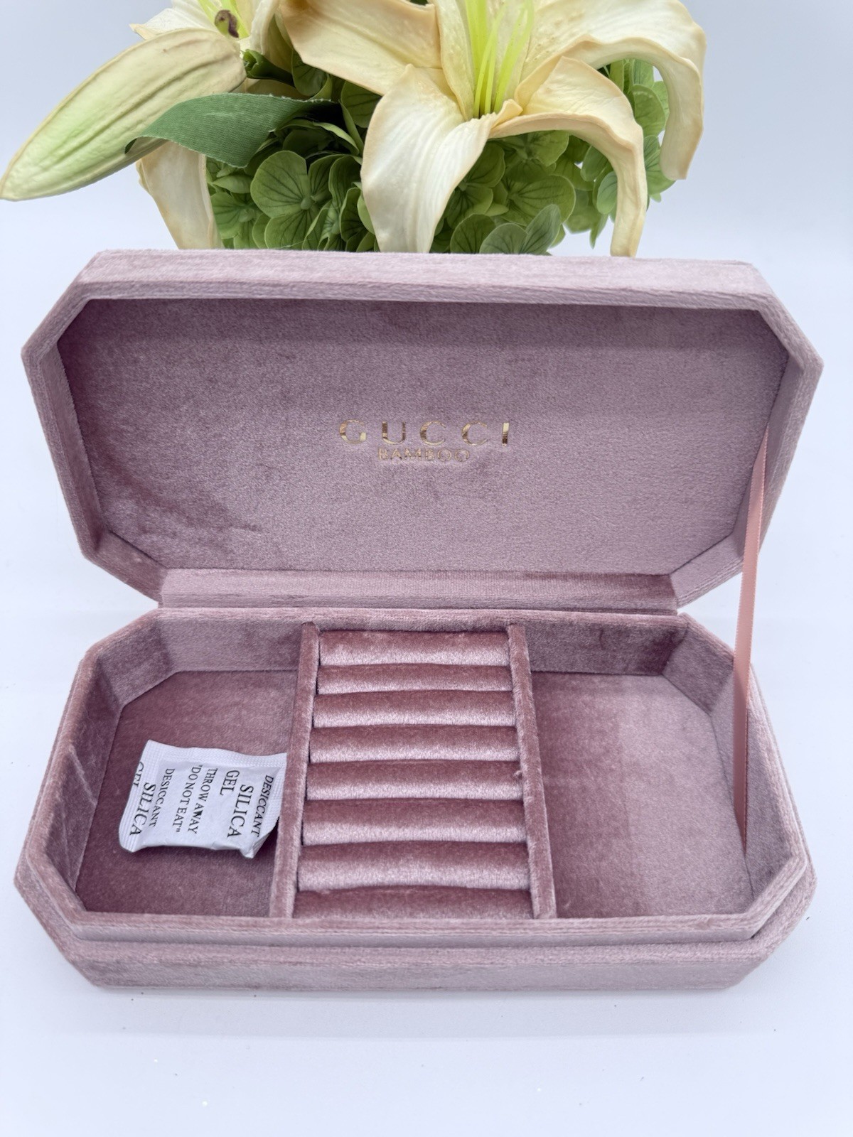 Gucci Bamboo Beauty Velluto Portagioie Organizer Rosa Custodia da Viaggio Porta Anello