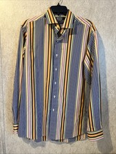 Vintage Polo Ralph Lauren Western Shirt Long Sleeve Cotton Blue yellow Striped M