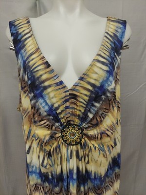 Rm Richards Size22 Tribal Pattern Full Lenth  Beaded Centetpiece Shoulder  Vneck