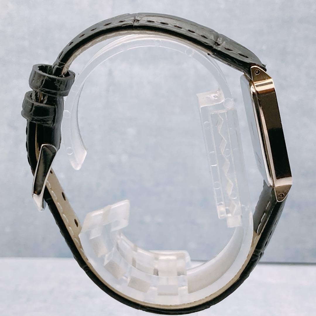 YSL Rectangular Quartz Watch Brown Dial Black Str… - image 9