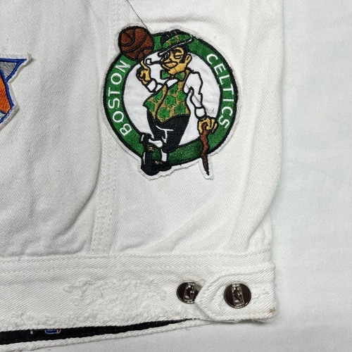 Heritage America UNK NBA Denim Vest Mens M White Distressed All Over Patches NWT image 10
