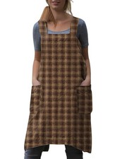 WROLEM Women's Plaid Cross Back Apron with Large Pockets Home Kitchen, Coffee...