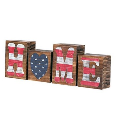 Patriotic Rustic Wooden Block Letters, Decorative Mantel and Tabletop Small