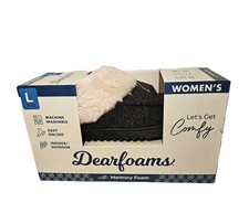NEW Dearfoams Women  s BLACK Indoor/Outdoor Memory Foam Slippers Size L 9-10