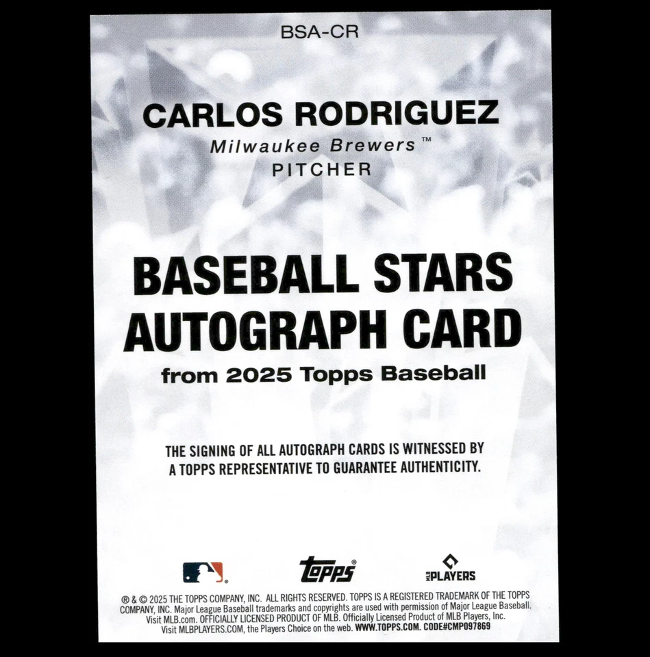 2025 Topps #BSA-CR Carlos Rodriguez Baseball Stars Autographs (Series One) - Image 2 of 2