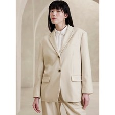 Banana Republic Oversized Blazer Jacket Singe Breasted Heather Cream Large NWT