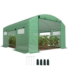 Image of Outsunny Polytunnel Greenhouse with 3 Roll-up Doors, 4 x 3 x 2m, Green
