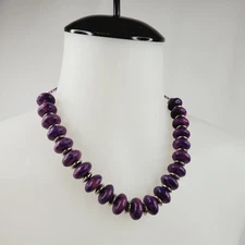 Purple Dyed Agate Stone Necklace Choker Collar Beaded Circular Disks Artsy MCM