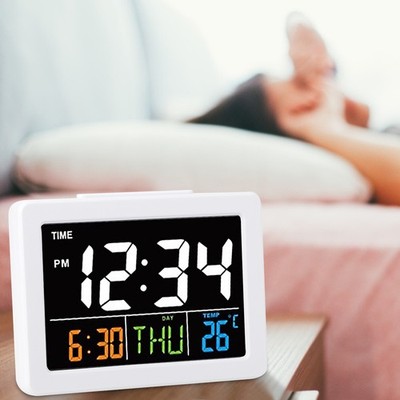 Color Large Screen LCD Electronic Desk Alarm Clock With Temperature Date Dis SET